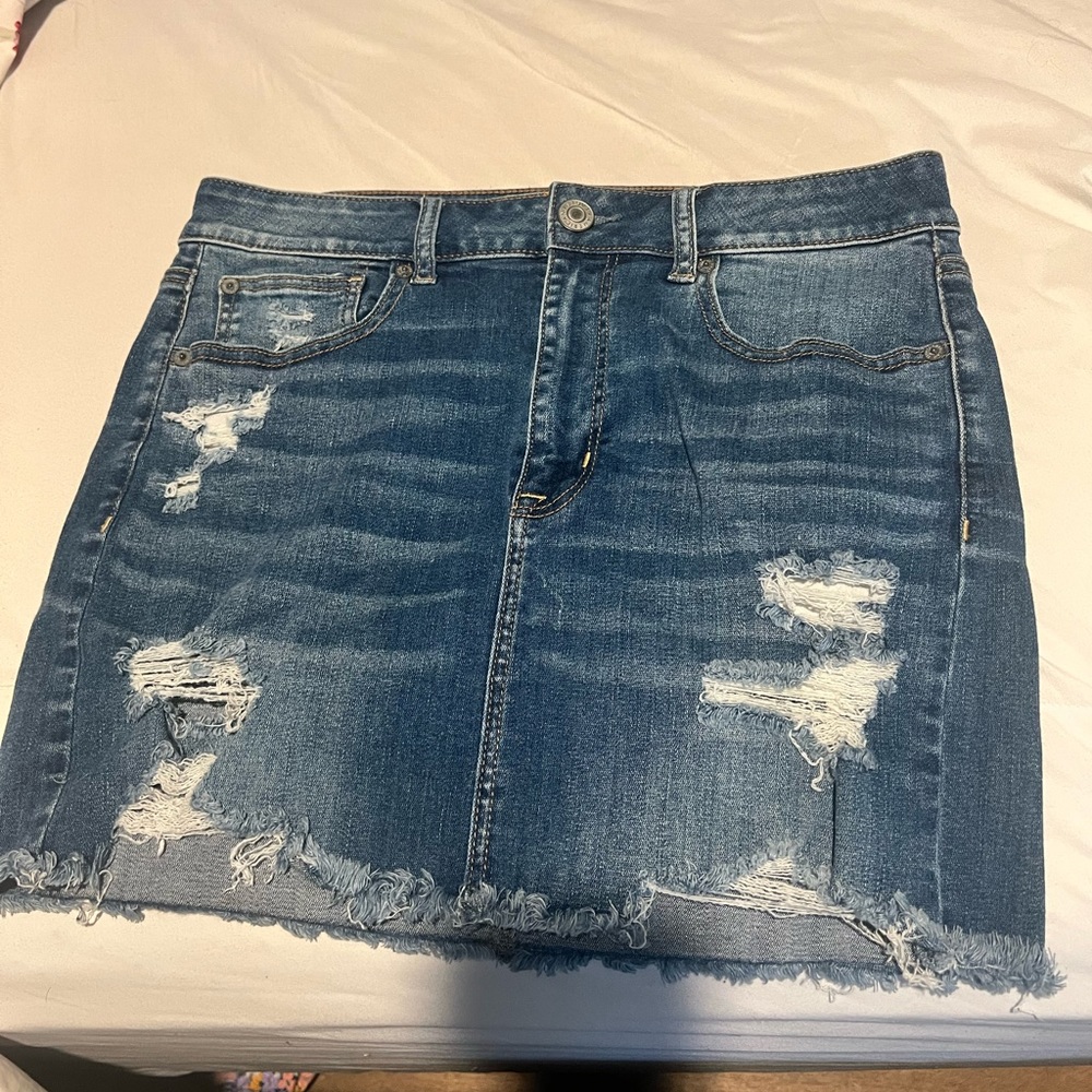 Distressed blue Jean skirt